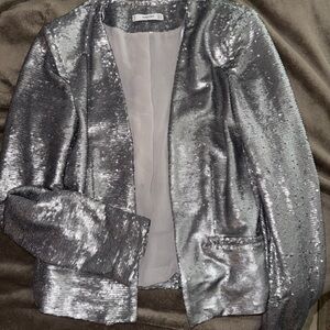 Mango Silver Sequin Blazer Jacket